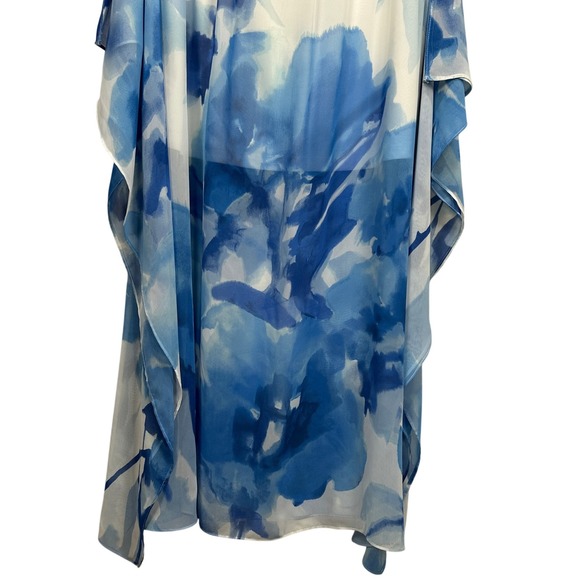 Calvin Klein Blue Watercolor Floral Chiffon Handkerchief Hem Maxi Dress Women 12 - Picture 9 of 9